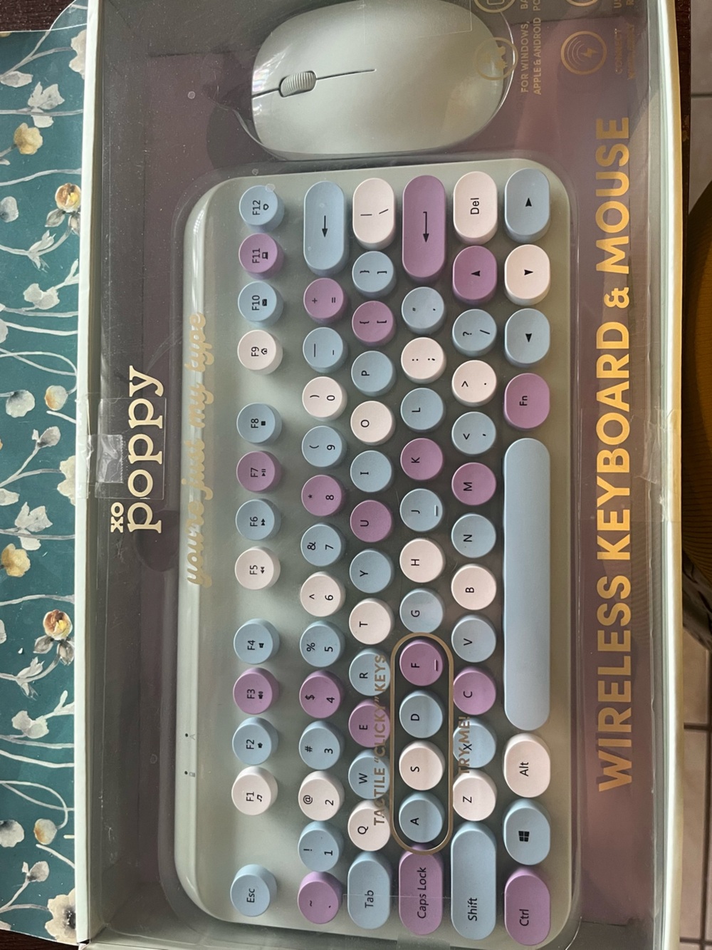 Poppy - Wireless Retro Round-Key Keyboard & Mouse - Pastel blue